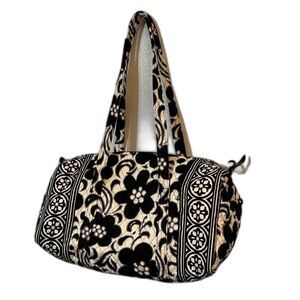 Vera Bradley Night Day Black White Large Quilted Floral Travel Duffel Weekender